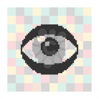 Vector pixel icon eye on a square background.