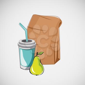 Set of fast food items. Vector drawing.