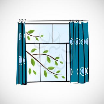 Window with curtains on a bright background.