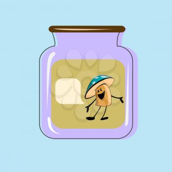 Glass jar with canned mushrooms. Vector design.