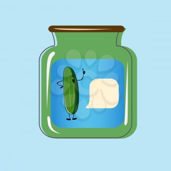 Bank with home canned pickles. Vector design.
