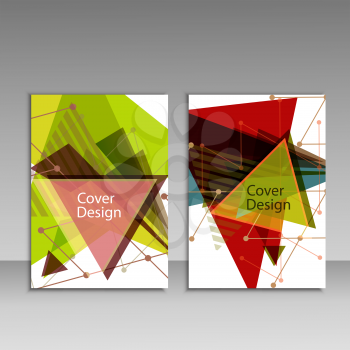 Brochure template layout, cover design annual report, magazine, flyer or booklet with triangular geometric background.