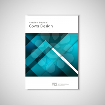 White classic vector brochure template design with blue geometric elements.