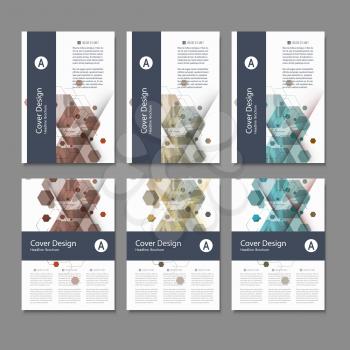 Abstract cover design, business brochure template layout, annual report, booklet or book in A4. Hexagonal geometric creative shapes.