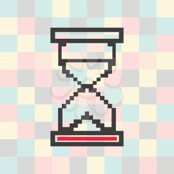 Vector pixel icon hourglass on a square background.