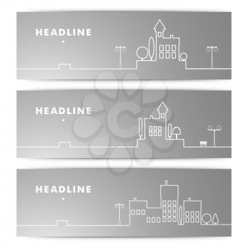 Set of banners with contour urban landscape.