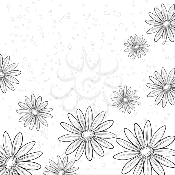 Abstract Background with a Symbolical Flowers, Monochrome Contours. Vector