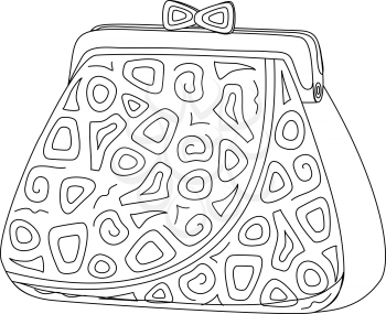 Female purse for money with abstract patterns, monochrome contours. Vector