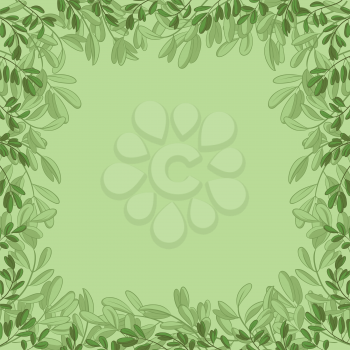 Background, frame of leaves on green background. Vector