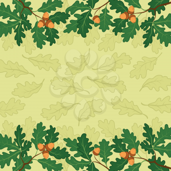 Background, pattern of oak branch with acorns and leaves. Vector