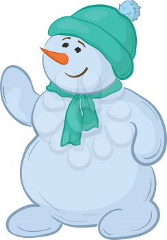 Cartoon, snowmen boy in a cap and scarf. Vector