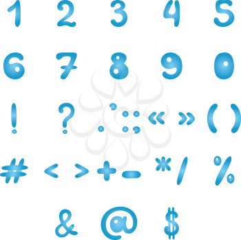 Mathematical blue signs and typographic symbols set isolated on white background. Vector
