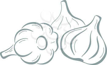 Vector, vegetable: three garlics, monochrome symbolical pictogram