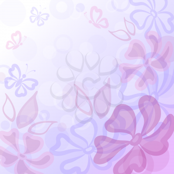 Abstract blue and pink background: flowers, butterflies and leaves. Eps10, contains transparencies. Vector