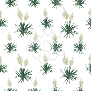 Seamless floral background, Yucca flowers isolated on white background. Vector