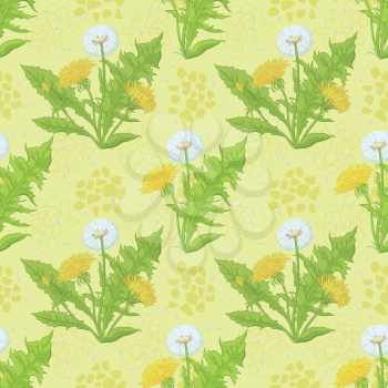 Seamless floral background, dandelion flowers and abstract pattern. Vector