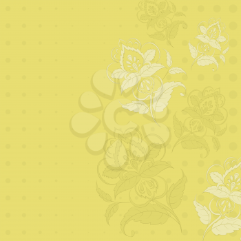 Abstract Floral Pattern, Symbolical Outline Flowers on a Yellow Background. Vector