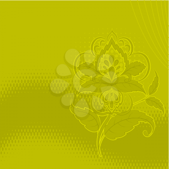 vector, background, symbolical outline flowers on a green