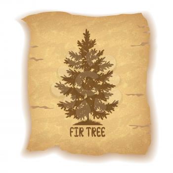 Christmas Fir Tree Silhouette and the Inscription on the Vintage Background of an Old Sheet of Paper. Eps10, Contains Transparencies. Vector