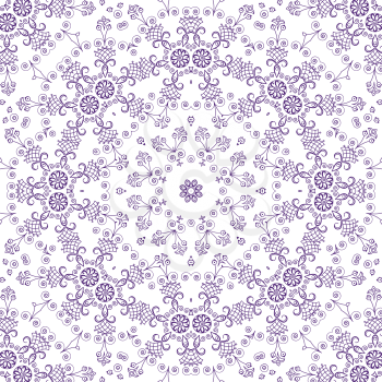 Seamless floral pattern, violet symbolical contours isolated on white background. Vector