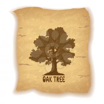 Oak Tree Silhouette and the Inscription on the Vintage Background of an Old Sheet of Paper. Eps10, Contains Transparencies. Vector