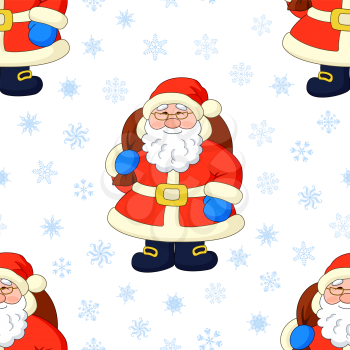 Seamless background, Christmas cartoon: Santa Claus and snowflakes. Vector illustration