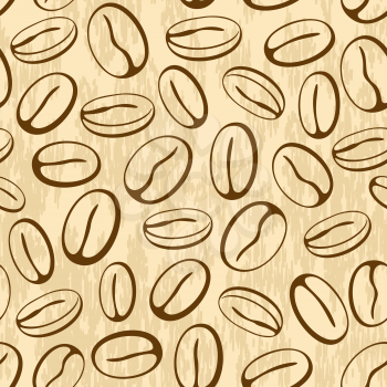 Seamless Pattern, Coffee Beans, Brown Contours Pictogram on Abstract Background. Vector