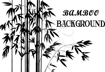 Exotic Background, Tropical Bamboo Plants Stems with Branches and Leaves Black Silhouettes Isolated on White. Vector