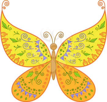 Symbolical colorful butterfly with an abstract floral pattern. Vector