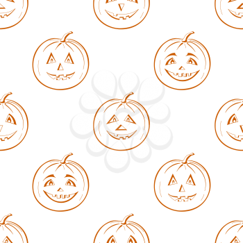 Seamless background, symbol of the holiday of Halloween pumpkins Jack O Lantern, symbolical pictograms isolated on white. Vector