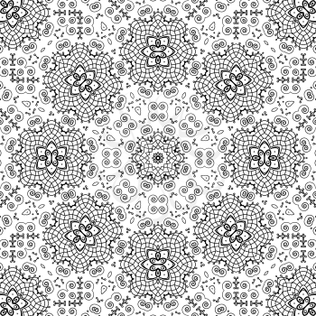 Abstract Seamless Pattern, Black Contours Isolated on White Background. Vector