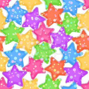 Seamless Pattern for Holiday Design, Colorful Stars and Rounds on White Background. Eps10, Contains Transparencies. Vector