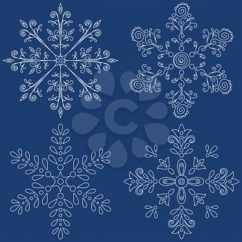 Christmas decoration:  white snowflakes on blue background. Vector