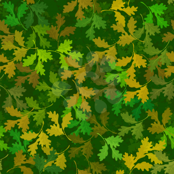 Seamless Background, Tile Nature Pattern, Green, Yellow and Brown Oak Tree Leaves. Vector