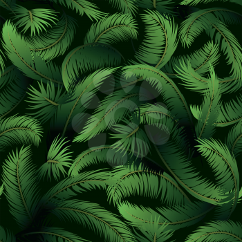 Seamless Background, Tropical Palm Trees Branches with Green Leaves, Tile Pattern. Vector