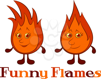 Cartoon Smiling Funny Flames with Red Hair. Vector