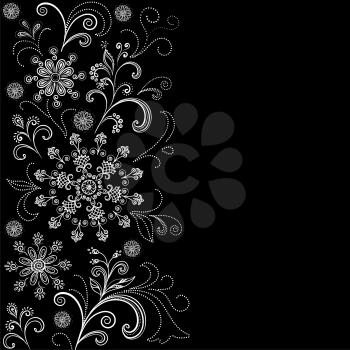 Background with Outline Floral Pattern, Black and White