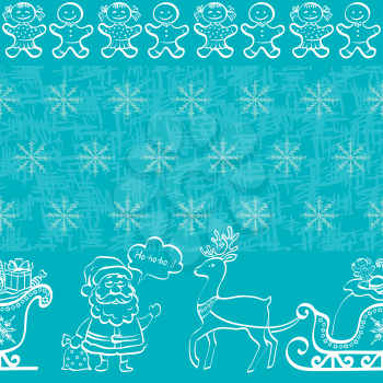 Christmas seamless pattern for holiday design, white contours on blue background. Vector