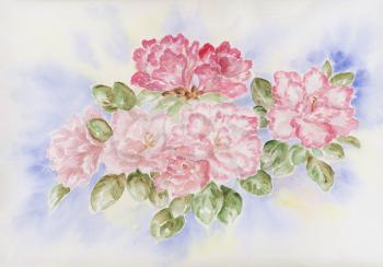 Handmade, water-colour drawing: azalea flowers and leaves