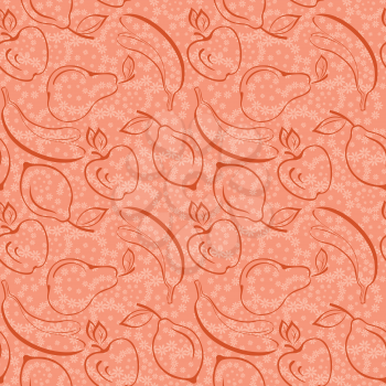 Seamless background, patterns from symbolical contour fruits and flowers. Vector