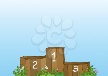 Winner sports wooden podium on a meadow. Vector