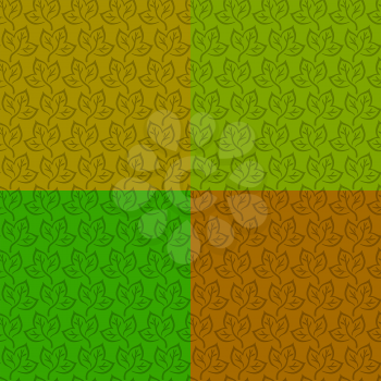 Set green and brown seamless backgrounds with symbolical leaves. Vector