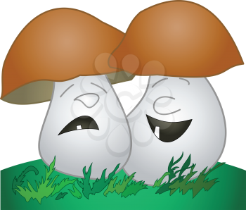 Cartoon, mushrooms: cheerful mushroom, sad mushroom. Vector