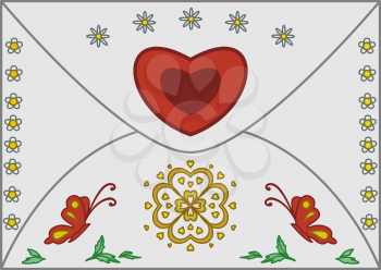 Envelope with the symbols of weddings and holidays Valentine's Day. Vector