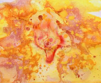Abstract background, watercolor, hand painted on a paper. Pink, red, orange, yellow