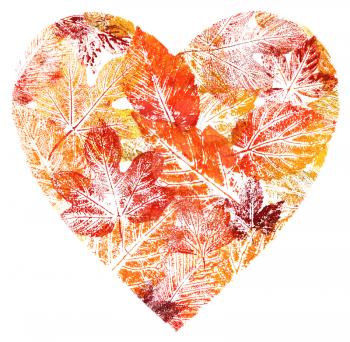 Valentine red heart from leaves, handmade, watercolour drawing on a paper, isolated on the white