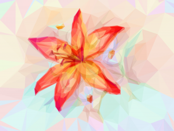 Floral Low Poly Pattern, Bouquet with Red Lily. Vector