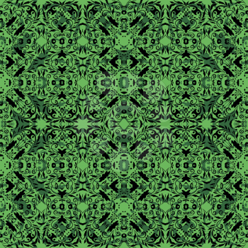 Seamless abstract pattern, black contours on green background. Vector