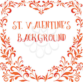 Valentine Holiday Background, Frame of Floral Pattern, Plants Contours. Vector