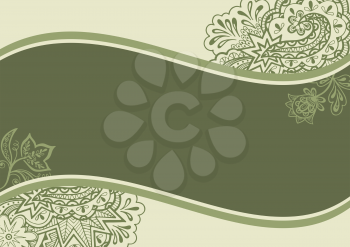 Background with Abstract Floral Outline Calligraphic Pattern, Symbolic Flowers and Leafs. Vector